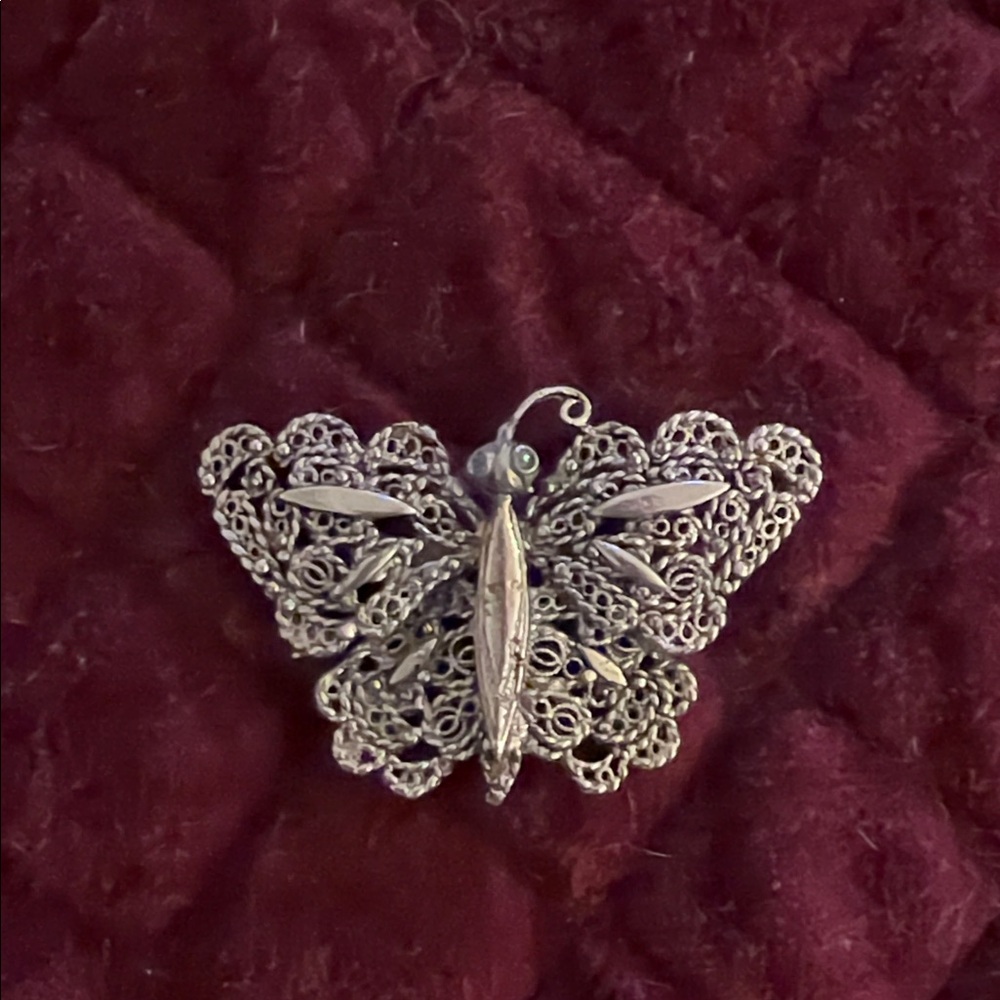 Intricate Silver Butterfly Brooch